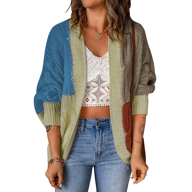 Damen Lockere Strickjacke mit modischem Farbblockdesign und tiefen Taschen Stalluxe