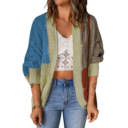 Damen Lockere Strickjacke mit modischem Farbblockdesign und tiefen Taschen Stalluxe