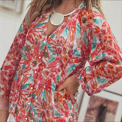 Damen Maxikleid mit buntem Floralprint und leichtem V-Ausschnitt Stalluxe