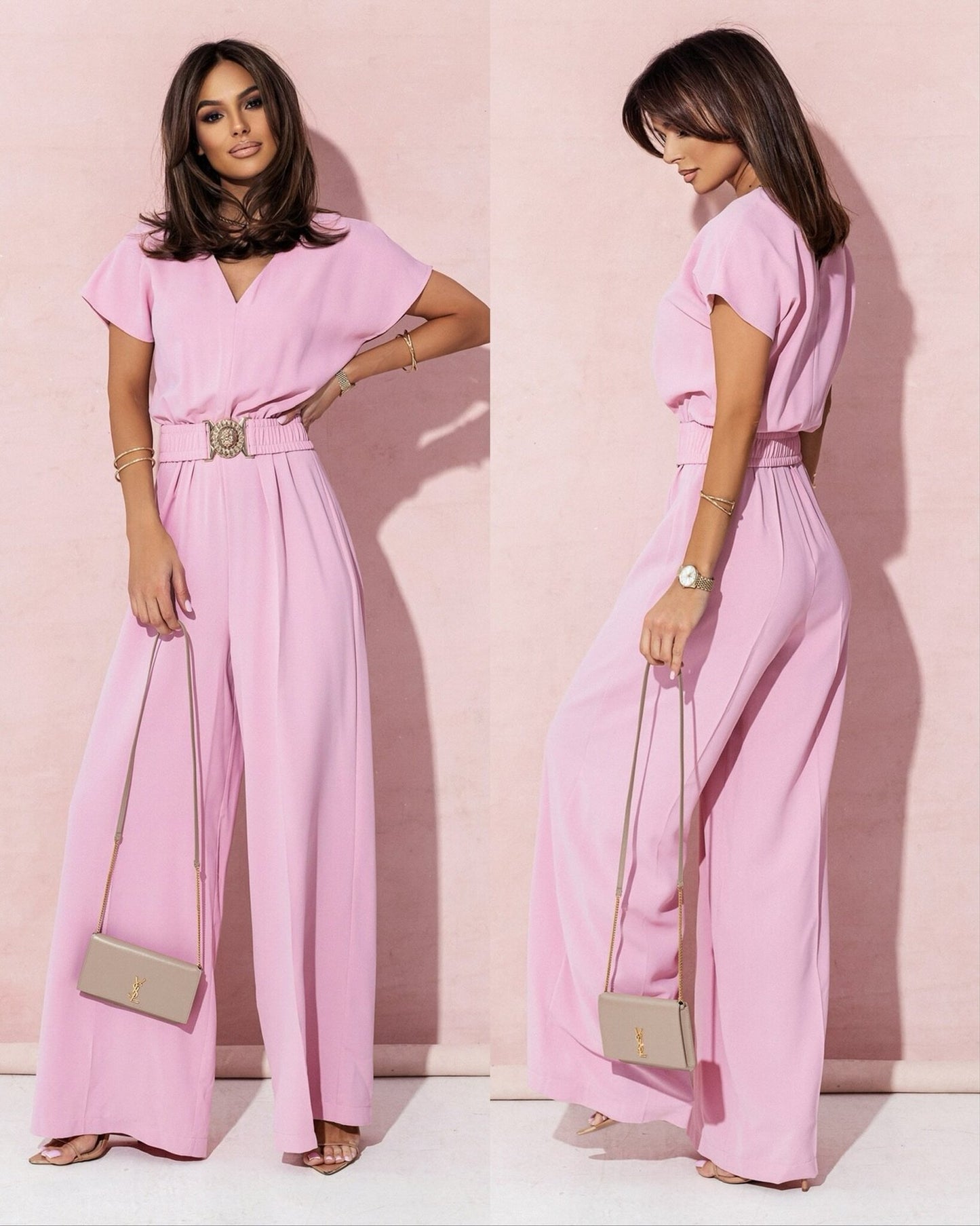 Damen Modischer Overall mit weitem Bein und Taillengürtel Stalluxe