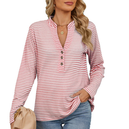 Damen Langarmshirt mit Knopfleiste und strukturierter Oberfläche Stalluxe