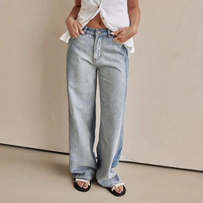 Damen Weit geschnittene Jeans mit hohem Bund und seitlichen Kontraststreifen Stalluxe