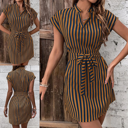 Damen Hemdkleid mit schickem Streifenmuster und Taillengürtel Stalluxe