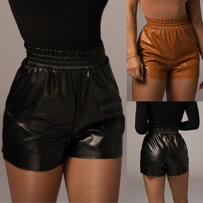 Damen Leder Shorts mit elastischem Bund und schmalem Schnitt Stalluxe