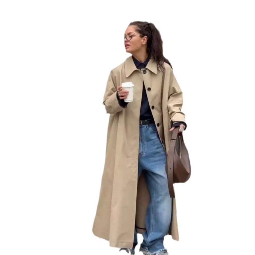 Damen Lange und elegante Trenchcoat-Jacke aus wasserabweisendem Material Stalluxe
