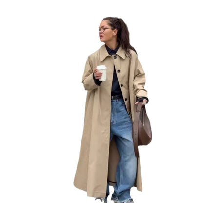 Damen Lange und elegante Trenchcoat-Jacke aus wasserabweisendem Material Stalluxe
