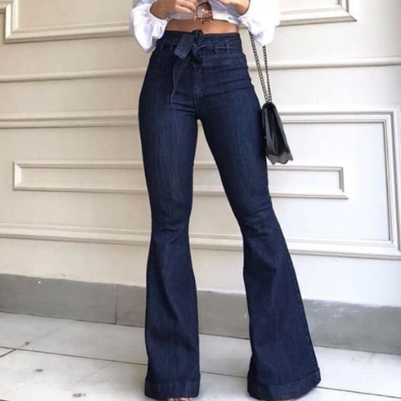Damen Schlagjeans mit hoch tailliertem Bund Stalluxe