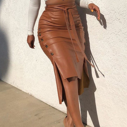 Damen Skirt mit Knopfdetails und hohem Schlitz Stalluxe