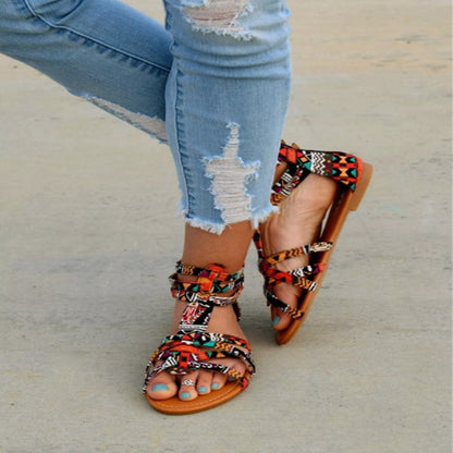 Damen Grafisch gemusterte Riemchensandalen mit verstellbarem Knöchelriemchen Stalluxe