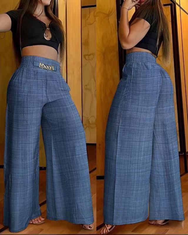 Damen weite Hosen mit elastischem Bund und stylischen Fransen Stalluxe