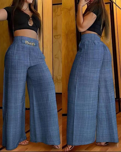 Damen weite Hosen mit elastischem Bund und stylischen Fransen Stalluxe