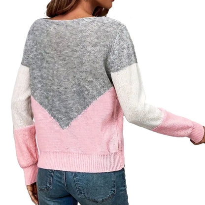 Damen moderner Strickpullover mit kontrastierenden Farbblöcken und V-Ausschnitt Stalluxe