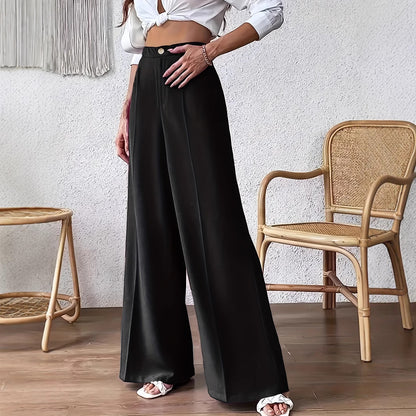 Damen weite Palazzo-Hose mit elegantem Hohe-Taillen-Schnitt und Knopf-Detail Stalluxe