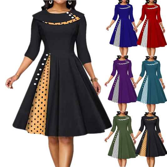 Damen Elegantes Midi-Kleid mit Punkten und seitlicher Kontrastdetail Stalluxe