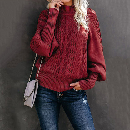Damen Strickpullover mit hohem Kragen und voluminösen Ärmeln Stalluxe