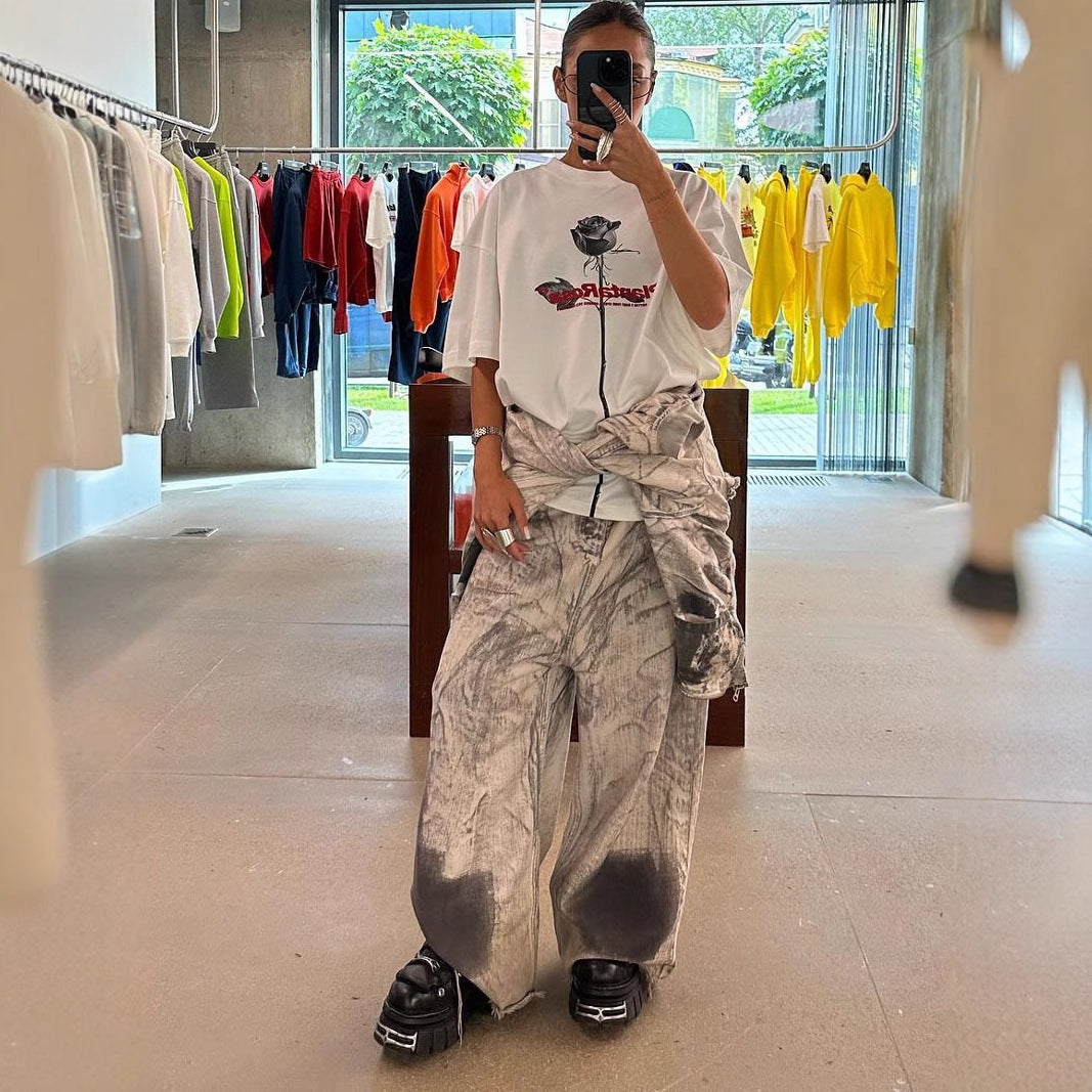 Damen Oversized Wide-Leg-Jeans mit modernem Farbverlauf Stalluxe