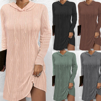 Damen Hoodie-Kleid mit elegantem Strickmuster und schickem Seitenschlitz Stalluxe
