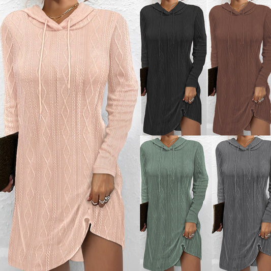 Damen Hoodie-Kleid mit elegantem Strickmuster und schickem Seitenschlitz Stalluxe