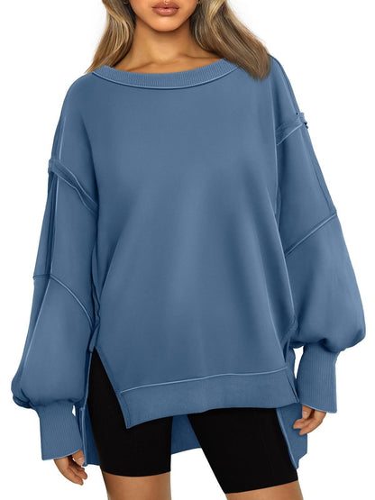 Damen Lässiger Oversize-Sweatshirt mit weitem Kragen und Seitenöffnungen Stalluxe