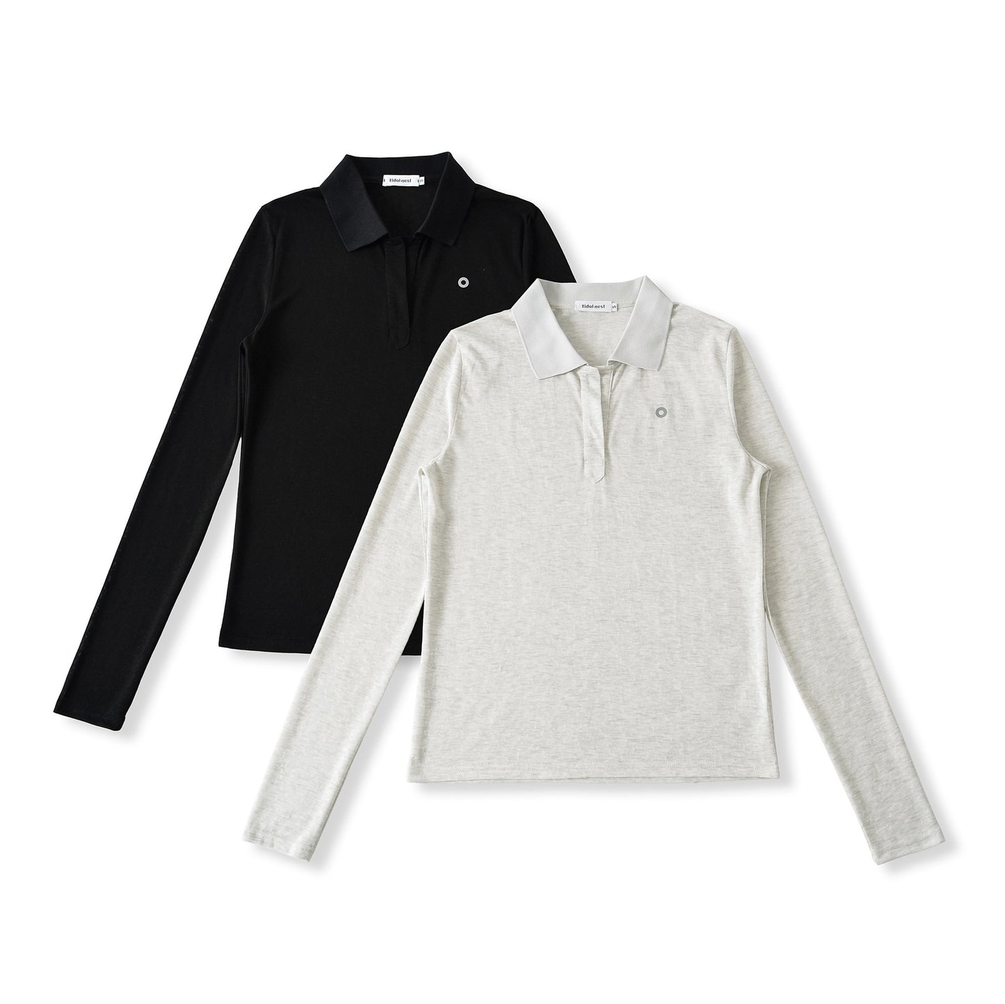 Damen Langarm-Polohemd mit modernem Kragen und hochqualitativem Materialmix Stalluxe