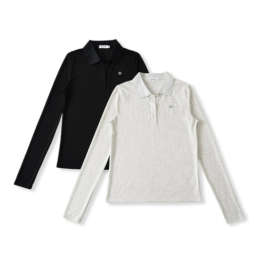 Damen Langarm-Polohemd mit modernem Kragen und hochqualitativem Materialmix Stalluxe