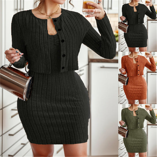 Damen cardigan und kleid im Rippstrickdesign Stalluxe