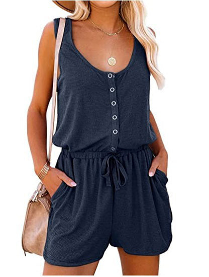 Damen Jumpsuit mit knöpfbarem Dekolleté und praktischen Taschen Stalluxe