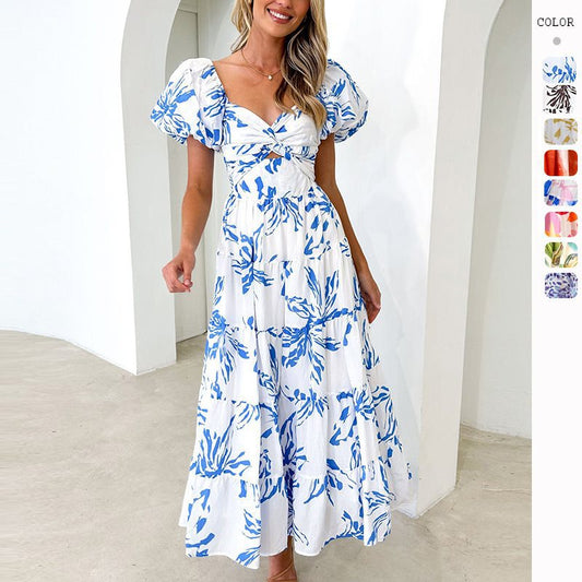 Damen Maxikleid mit voluminösen Puffärmeln und floralem Print Stalluxe