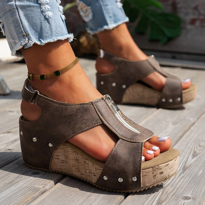 Damen Wedge-Sandalen mit modischem Reißverschluss und komfortablem Fußbett Stalluxe