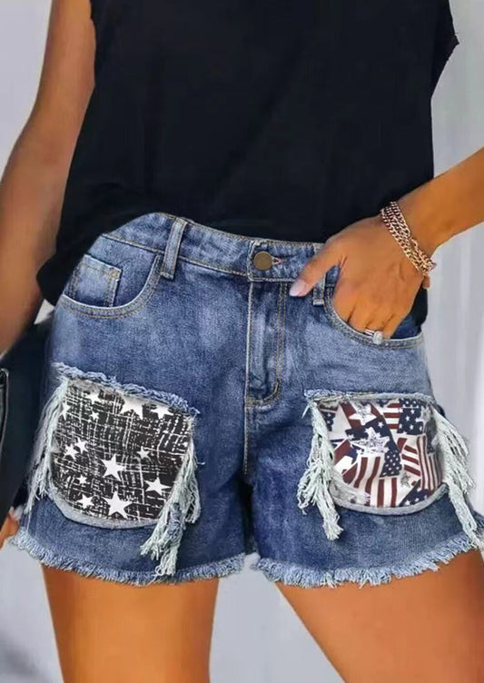 Damen Designer-Denim-Shorts mit einzigartigen Applikationen und Fransen Stalluxe