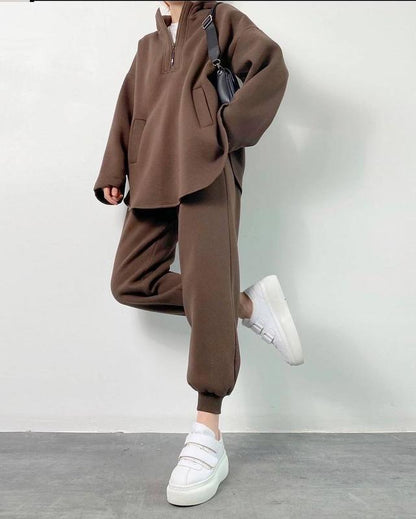 Damen oversized Fleece-Hoodie mit seitlichem Reißverschluss und weiten Hosen Stalluxe