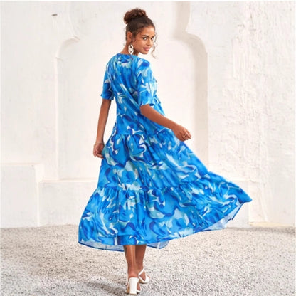 Damen Maxikleid mit voluminösen Rüschen und modischem V-Ausschnitt Stalluxe