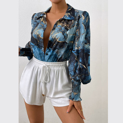 Damen Bluse mit Puffärmeln und marbled Design Stalluxe