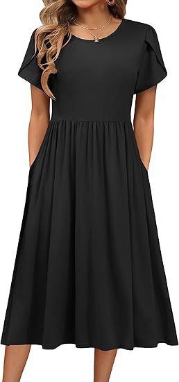 Damen Midi-Kleid mit rundem Halsausschnitt und praktischen Taschen Stalluxe