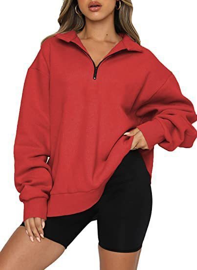 Damen Sportlicher Sweater mit Halbreißverschluss und oversized Passform Stalluxe Rot
