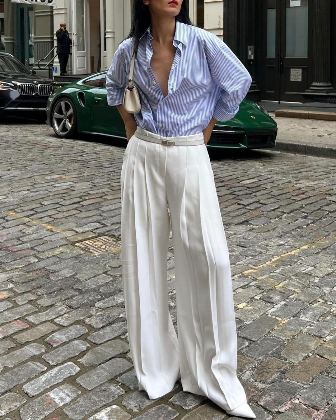 Damen weite Plissee-Hose mit hohem Bund Stalluxe