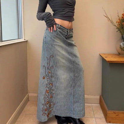 Damen Maxirock mit floralen Stickereien Stalluxe