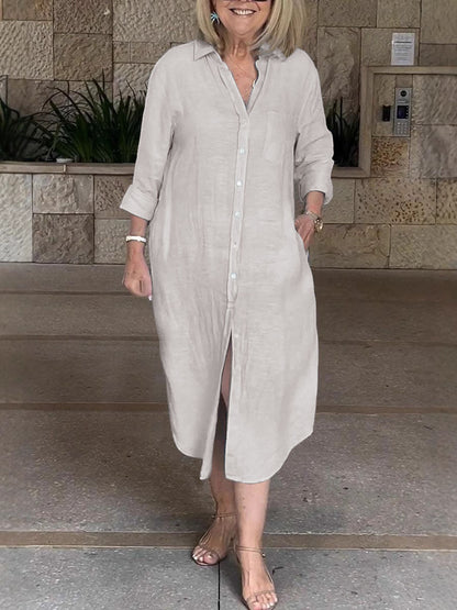 Damen Leichtes Sommerkleid mit Knopfleiste und langen Ärmeln Stalluxe