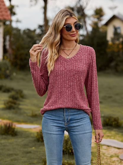 Damen Wohlfühlpullover mit geripptem Design und V-Ausschnitt Stalluxe