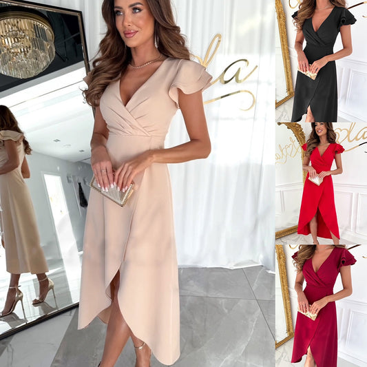 Damen Wickelkleid mit voluminösen Ärmeln und elegantem Schlitz Stalluxe