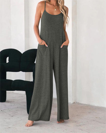 Damen Lässiger Jumpsuit mit weit geschnittenem Bein und praktischen Taschen Stalluxe