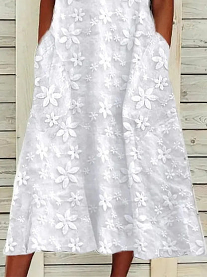 Damen Blumengesticktes Maxikleid mit vorteilhaftem V-Ausschnitt und praktischen Taschen Stalluxe