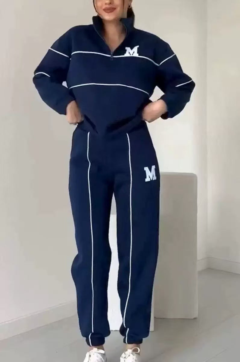 Damen sportlicher Lounge-Anzug mit hohem Kragen und elastischem Bund Stalluxe