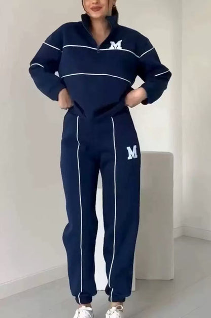 Damen sportlicher Lounge-Anzug mit hohem Kragen und elastischem Bund Stalluxe