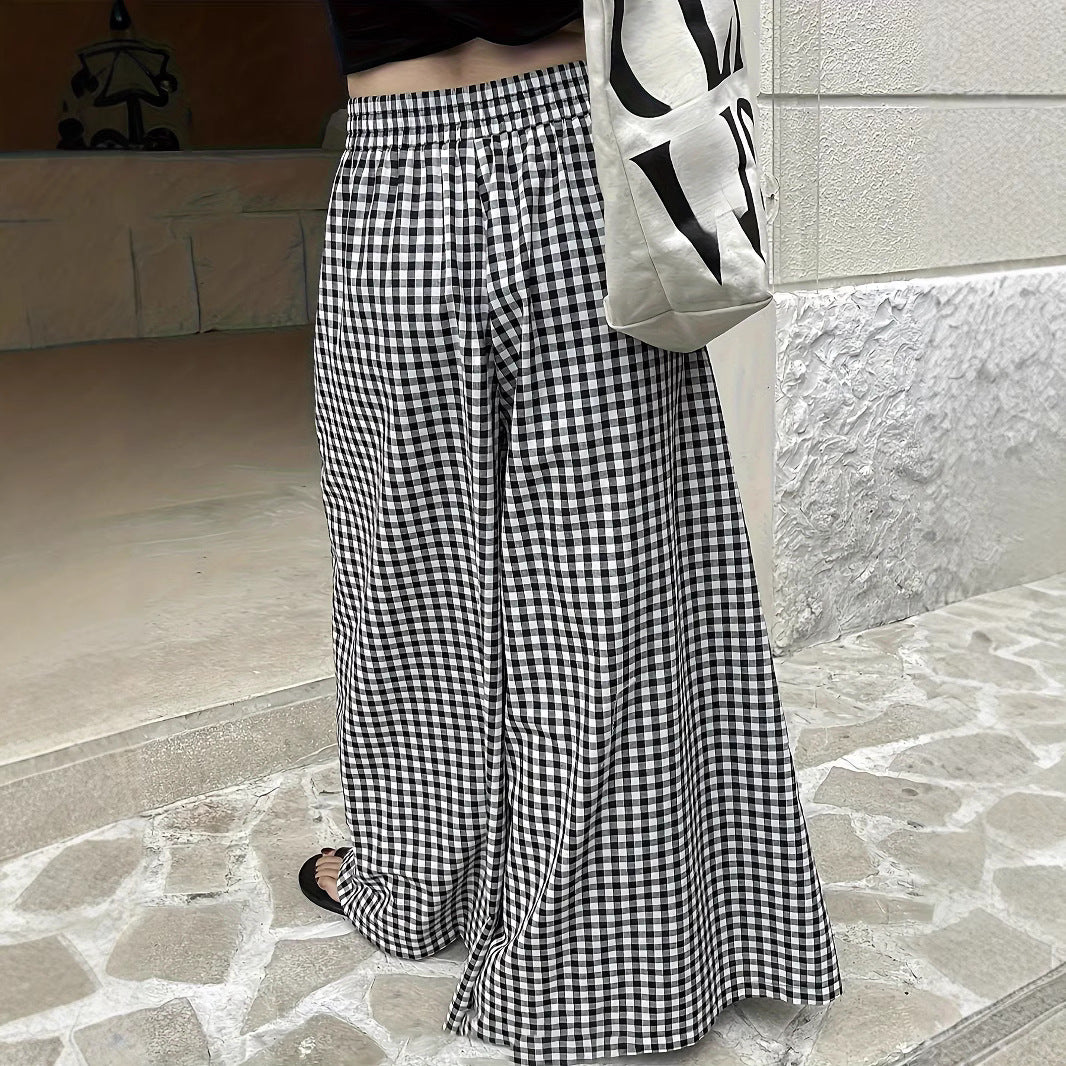 Damen weite Maxihosen mit Karomuster und praktischen Taschen Stalluxe