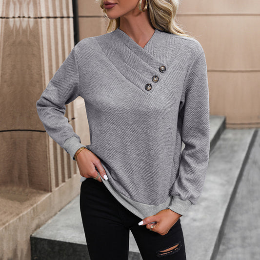Damen eleganter Pullover mit asymmetrischem Ausschnitt und Knopfdetails Stalluxe