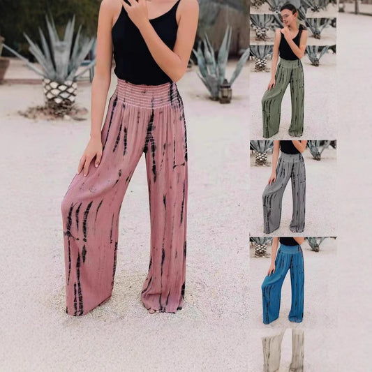 Damen Weit geschnittene Plissee-Hose mit elastischem Bund und modischem Muster Stalluxe