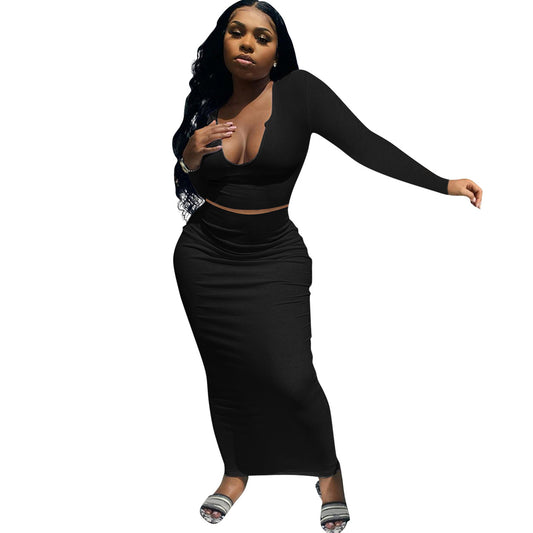 Damen Figurbetontes Maxikleid mit langem Arm und tiefem V-Ausschnitt Stalluxe