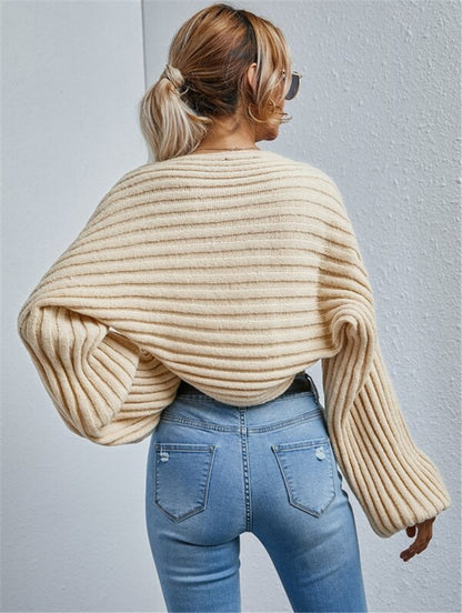 Damen lässige Strickjacke mit voluminösen Ärmeln und feinem Rippenmuster Stalluxe