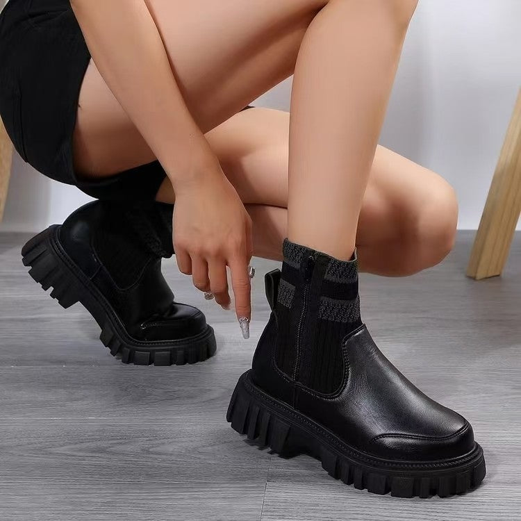 Damen Biker-Stiefel mit elastischem Strickansatz und robustem Profil Stalluxe
